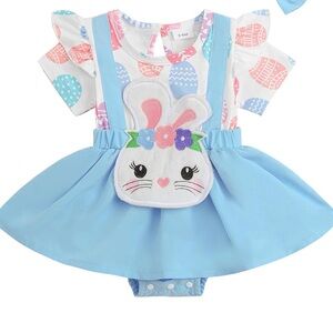 Adorable Baby First Easter Blue Bunny Dress 0-3 MO